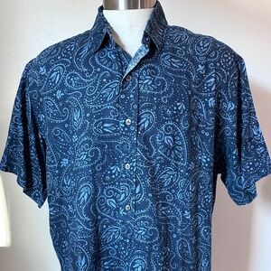 VTG Polo Ralph Lauren Men's 100% Linen Cambridge Button Shirt Navy Paisley • XL